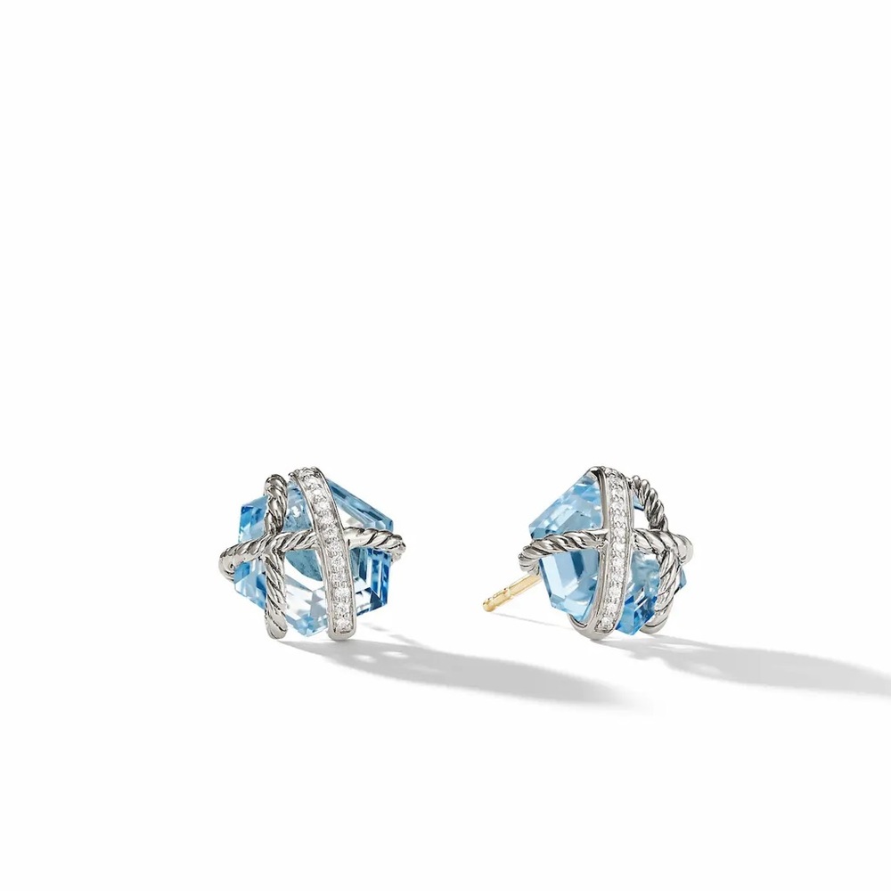 David Yurman Cable Wrap Stud Earrings Blue Topaz